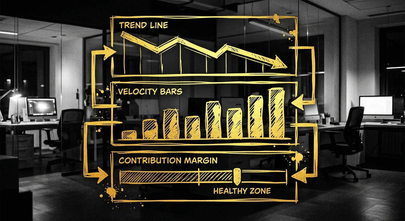 TACoS management dashboard showing organic velocity and contribution margin layers